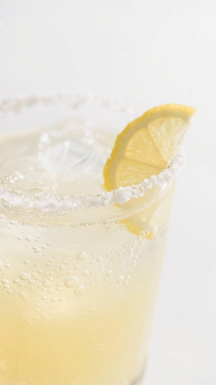 Close-up detail: A freshly prepared cortisol cocktail swirling in a clear glass as magnesium and vit