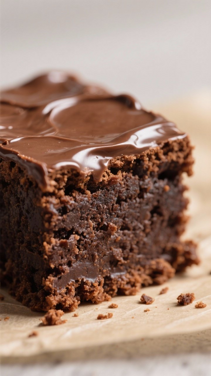 Close-up detail: A tight macro of freshly sliced lunchroom-style brownies revealing a dense, fudgy c