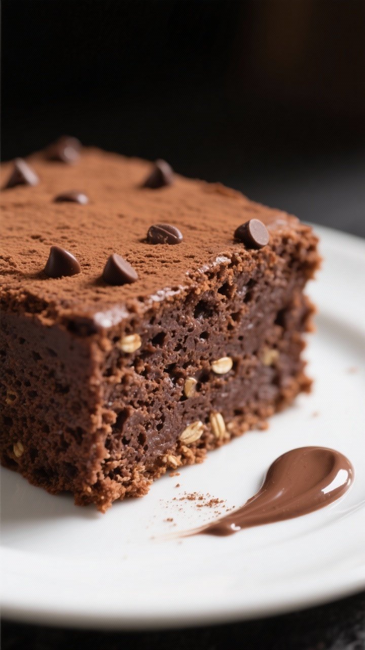 Close-up detail of a sliced square of the no-sugar, no-oil chocolate cake showing a moist, tender cr