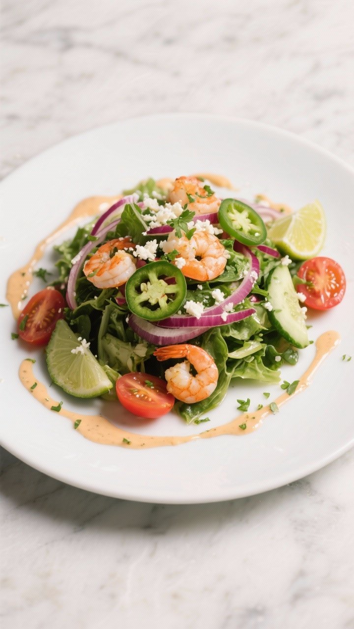 Final plated presentation: Restaurant-quality plating of the salad on a matte white plate with a gen