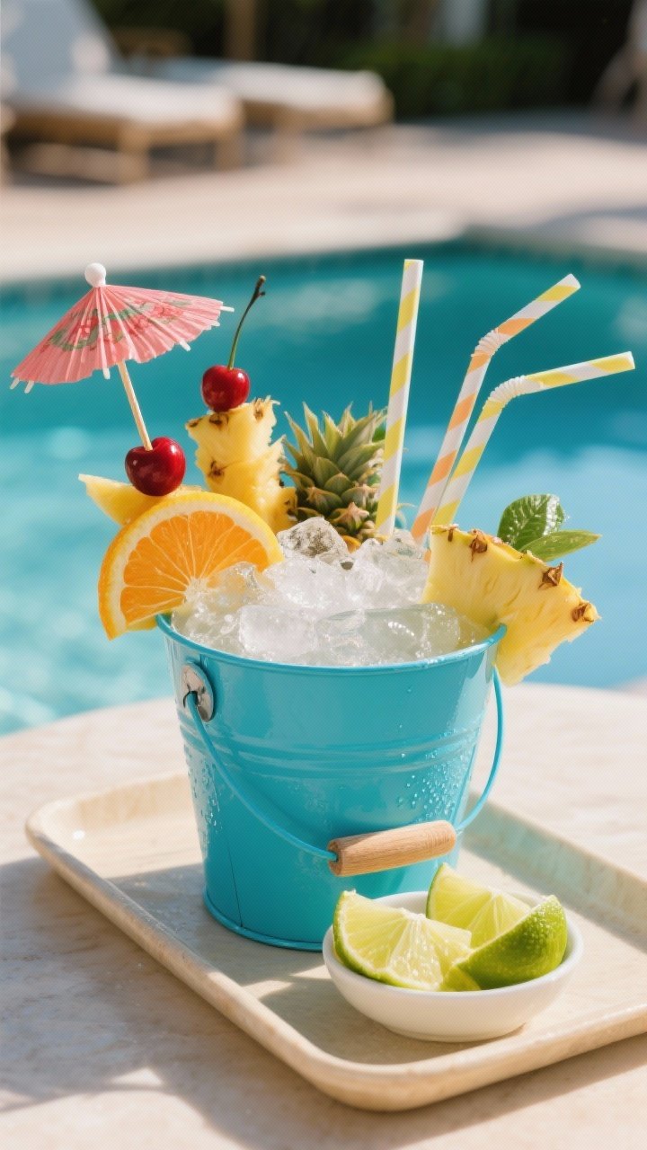 Final presentation: Restaurant-quality hero shot of the shareable cocktail served table-ready—brig