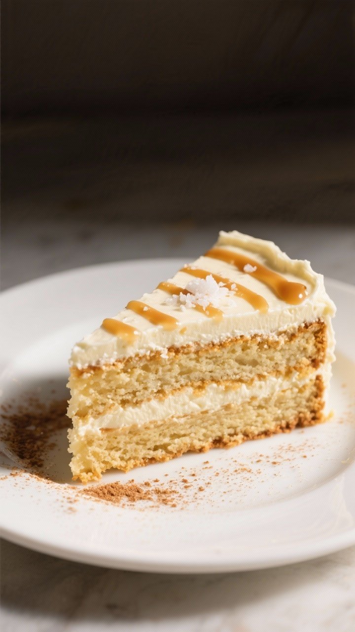 Restaurant-quality plated dessert: a neat slice of banana cake layered into a two-tier presentation 
