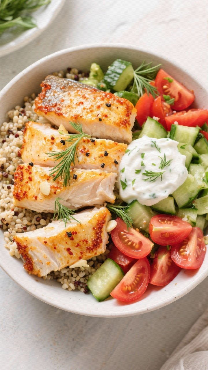 Tasty top view: Overhead composition of flaked tilapia for meal prep—juicy, opaque flakes with pap