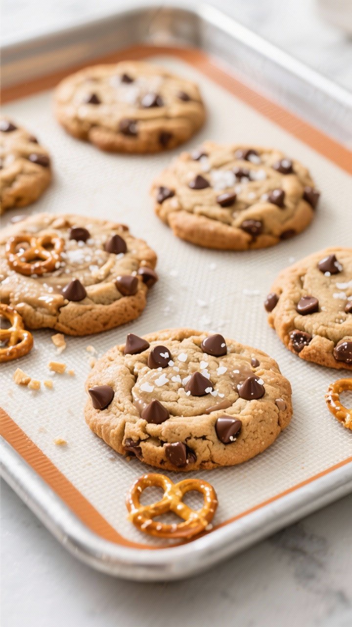 Tasty top view variation: Overhead shot of a bakery-style tray of chocolate chip peanut butter cooki
