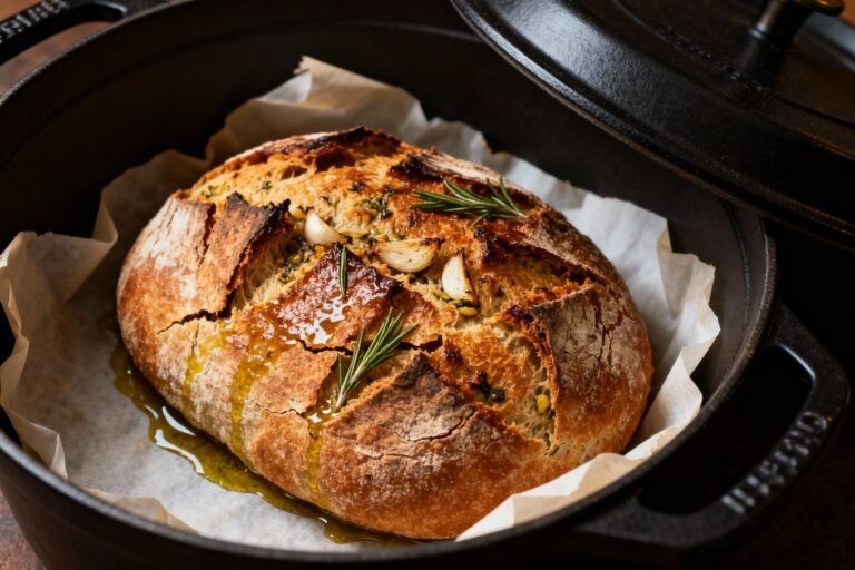 Dutch Oven Bread with Garlic & Rosemary | Easy Crusty Artisan Loaf