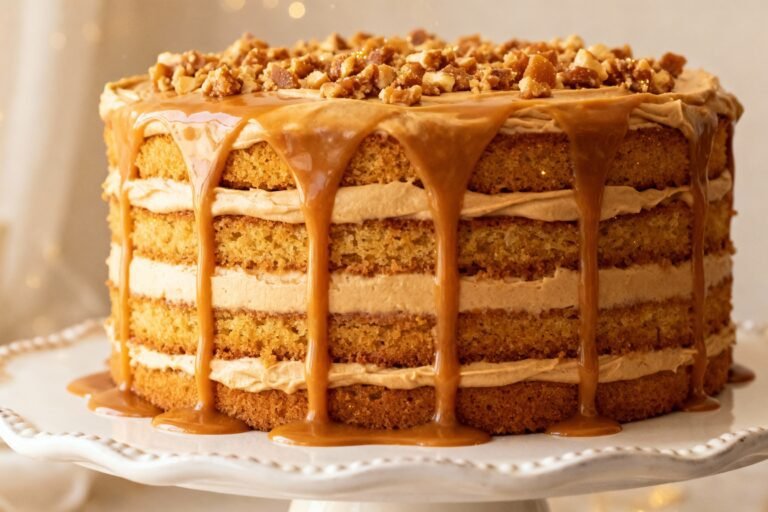 Caramel Toffee Crunch Cake Recipe | Decadent Toffee Layer Cake