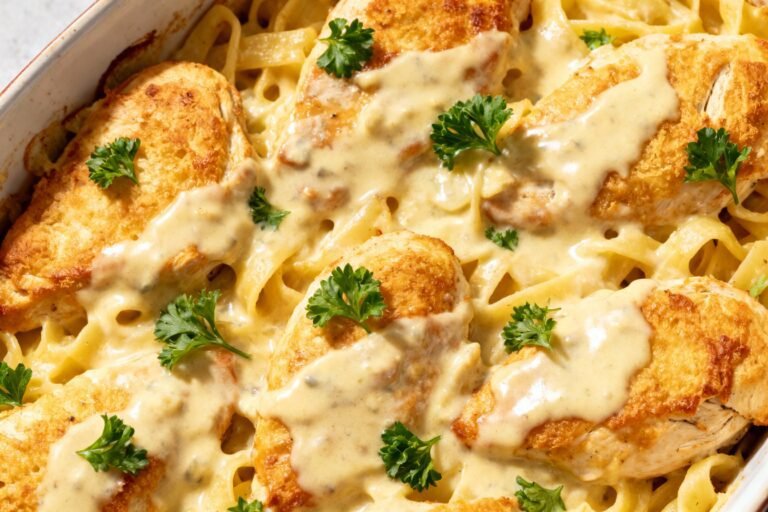 Dump and Bake Chicken Alfredo Recipe | Easy Creamy Oven Dinner