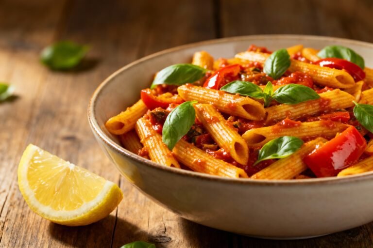 Roasted Pepper Tomato Pasta Recipe | Easy Vegan Weeknight Dinner