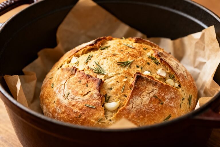 Easy Rosemary Garlic Artisan Bread | Crusty No-Knead Bread