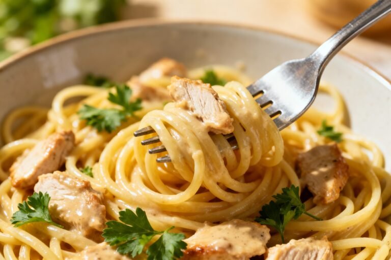 Crockpot Chicken Spaghetti Recipe | Easy Creamy Slow Cooker Dinner