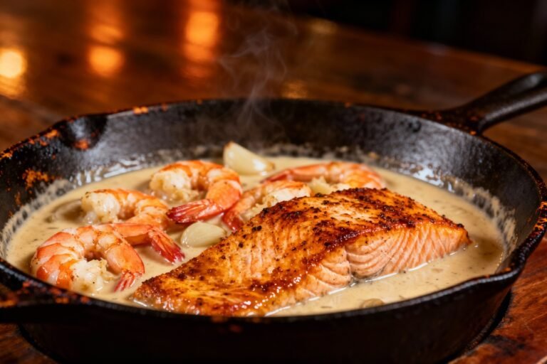 Cajun Shrimp and Salmon Recipe | Creamy Garlic Sauce Seafood Dinner