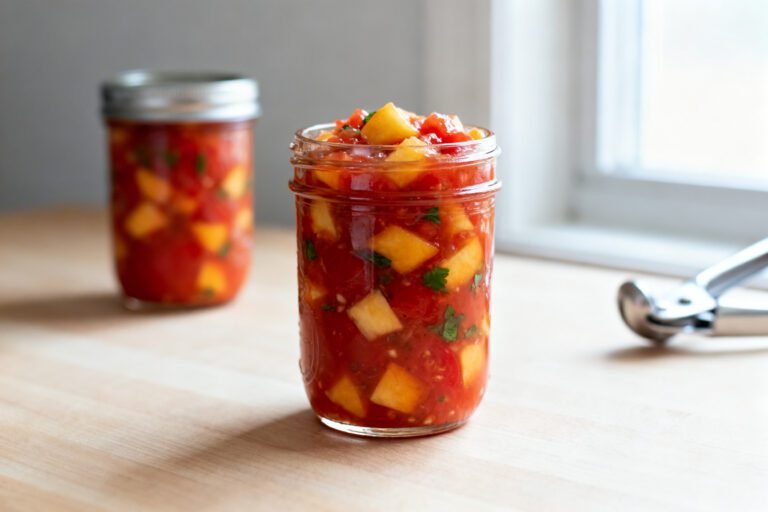 Sweet and Spicy Peach Tomato Salsa | Easy Homemade Canning Recipe