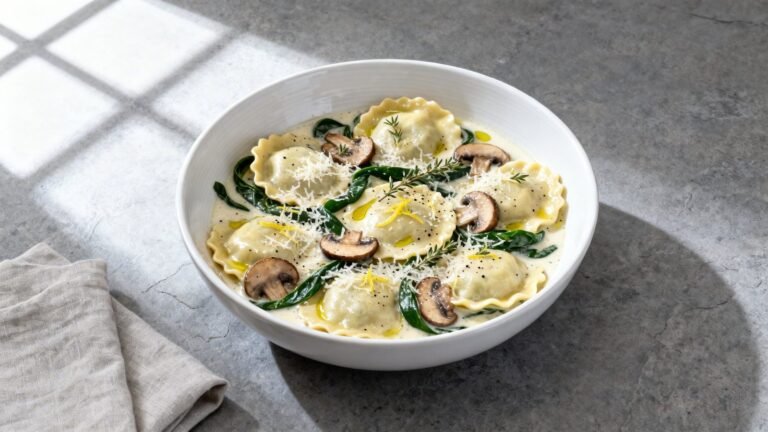 Mushroom Ravioli with Spinach | Flavorful Italian Pasta Dinner