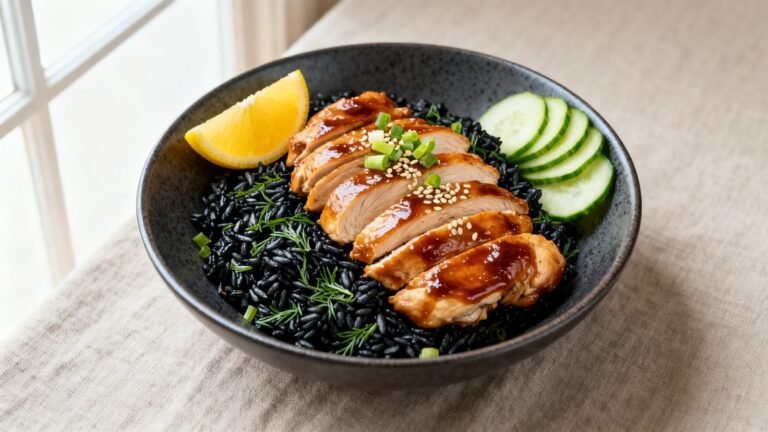 Savory Chicken Black Rice Bowl | Honey Glazed Chicken And Herb Rice
