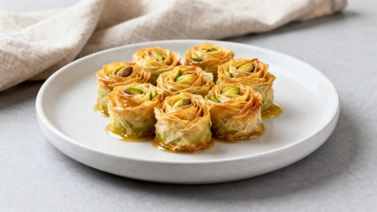 Elegant Pistachio Baklava Roses Recipe | Crisp Sweet Pastry