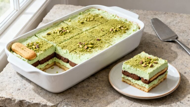 Elegant Pistachio Tiramisu Recipe | Creamy Italian Dessert in Baking Dish
