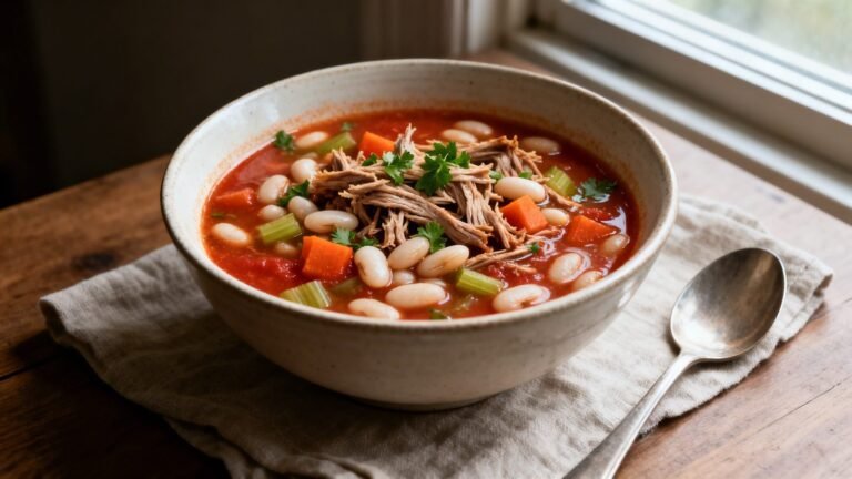 Hearty Pork and White Bean Soup Recipe | Rustic Shredded Pork Soup