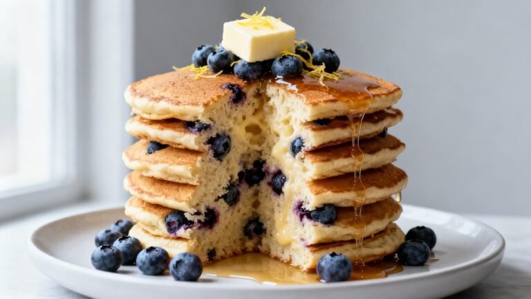 Fluffy Blueberry Pancakes Recipe | Thick Homemade Breakfast Stack