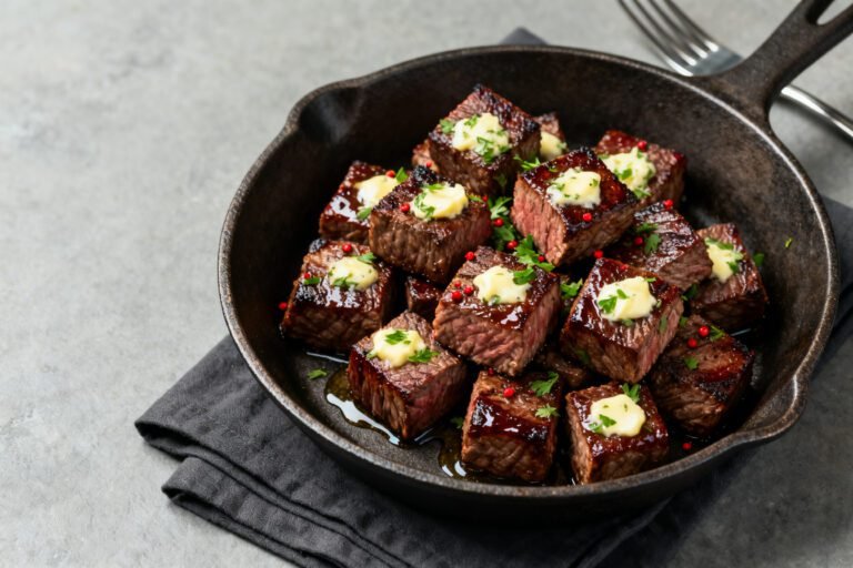 Tender Marinated Steak Bites Recipe | Easy Juicy Garlic Butter Steak