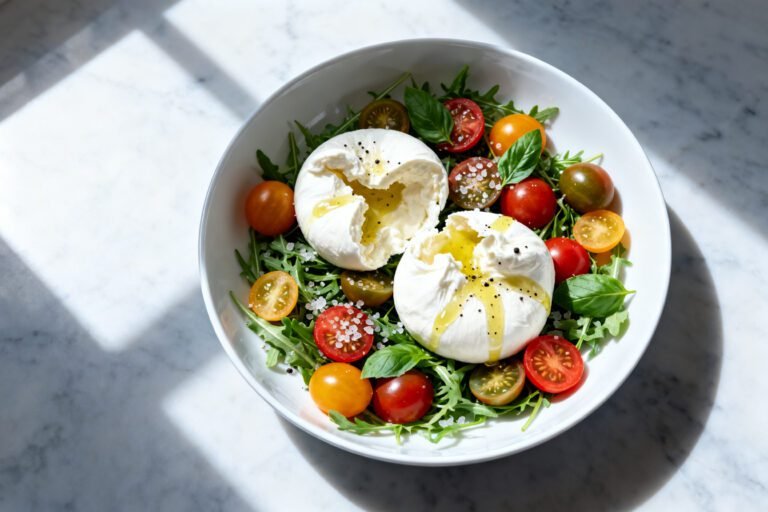 Easy Arugula Burrata Salad Recipe | Fresh Summer Tomato Gourmet Lunch Idea