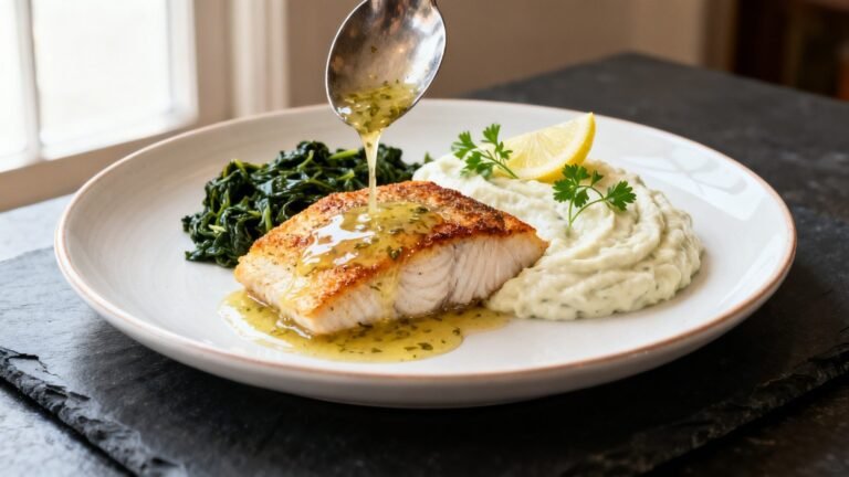 Lemon-Garlic Sea Bass Recipe | Gourmet Fish Dinner with Creamed Spinach